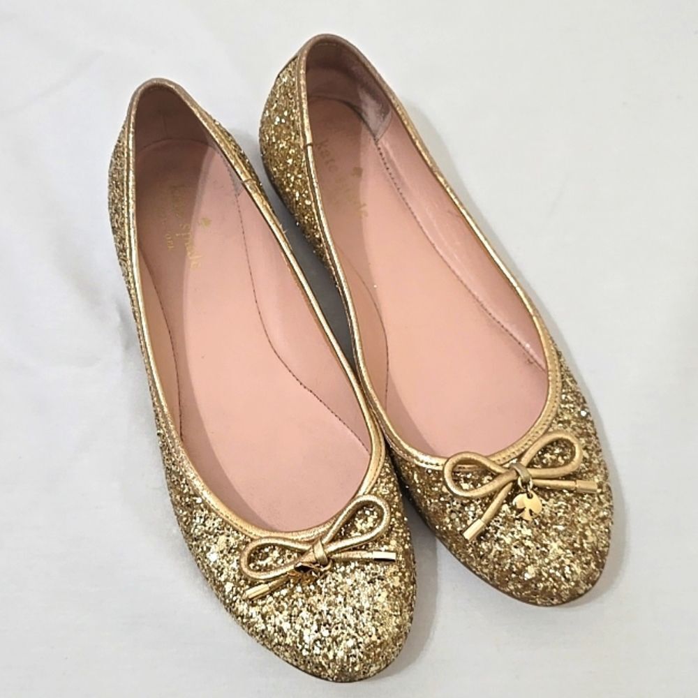 Kate Spade Willa Gold Glitter Flats Sz 9.5M